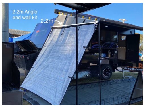 Angle end wall kit measuring guide. A 2.2m wall is measured on the horizontal.